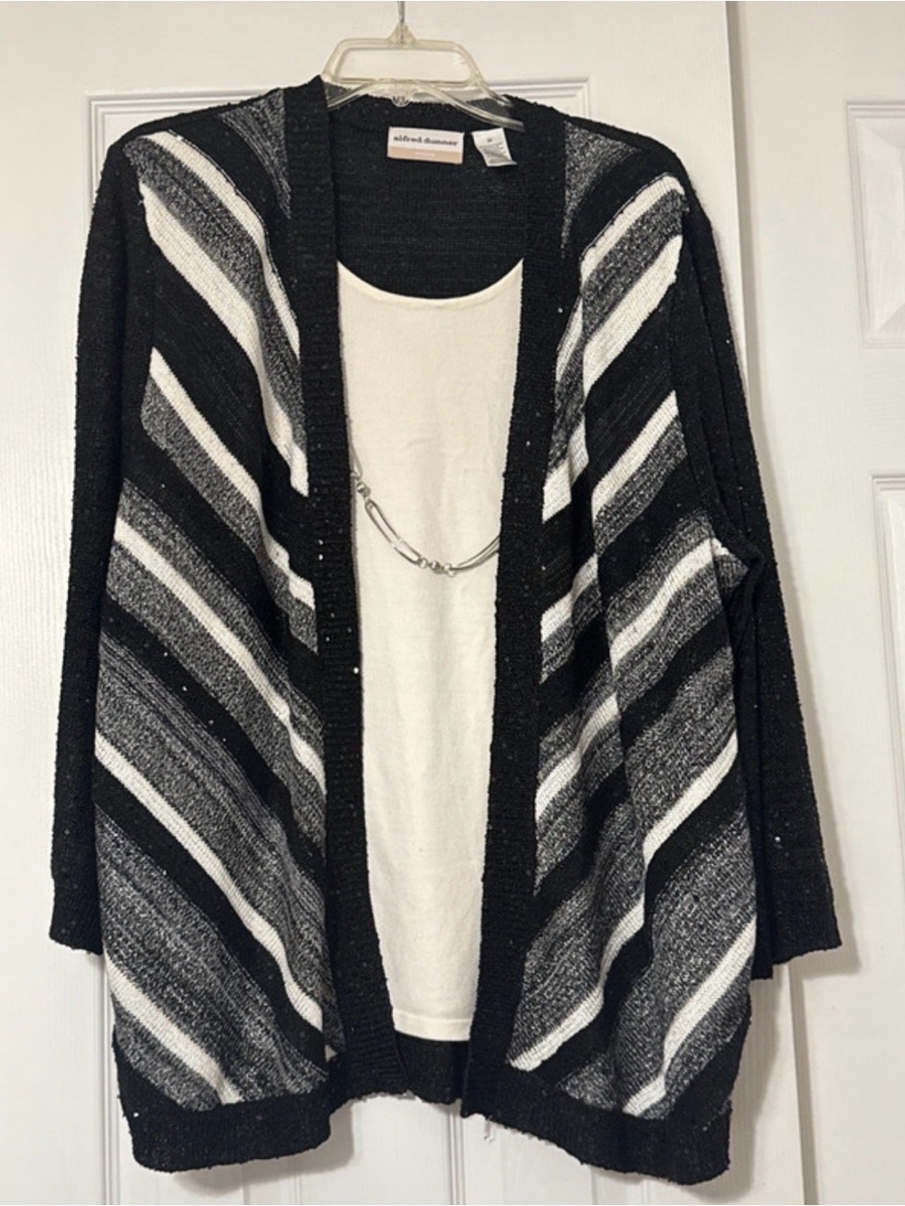 Alfred Dunner Striped Sequin Cardigan Layered-Look Sweater Combo Size 3X